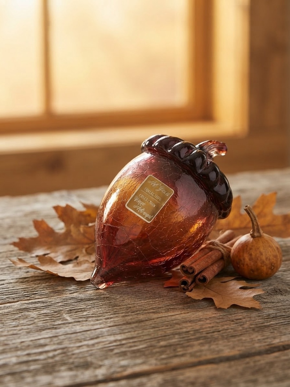 Pier 1 Amber and Brown Crackle Glass Acorn